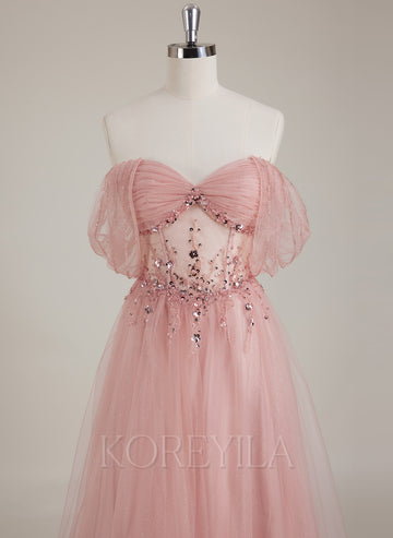 Sleeveless Sweetheart Pleated Sequins Tulle Ball-Gown/Princess Maxi Dress